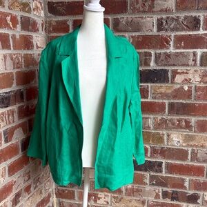 Chico's Emerald Green Open-Front Linen Blazer 3 (xl)